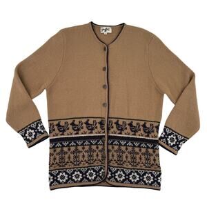 Vintage Graffiti Wool Cardigan Longline Llama Fair Isle Sweater Size Large